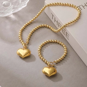 Retro Copper Round Bead Heart Jewelry For Women Gold Silver Electroplated OT Clasp Necklace Bracelet Fashion Accessory Gift