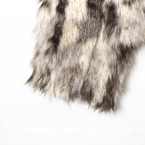 Women's warm faux fur coat with leopard print pattern shown in high texture detail