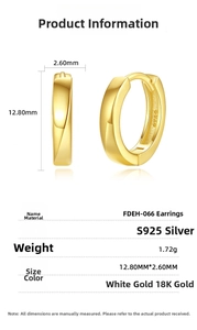 Detail showing S925 silver earring dimensions 12.8mm by 2.6mm in gold and silver finish