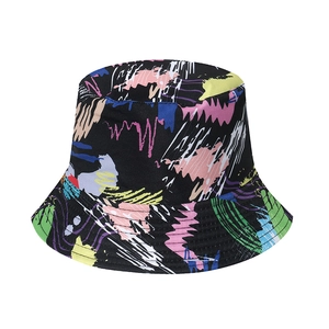 Cappello da pescatore stile street con stampa graffiti colorata su cotone nero resistente