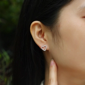 Elegant heart-shaped S925 sterling silver earrings with sparkling moissanite stones