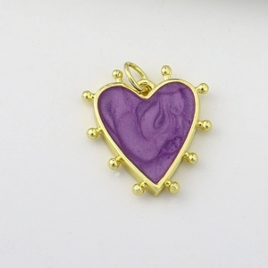 Exquisite gold-plated heart pendant with purple enamel core and micro-bead edges