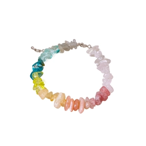 Rainbow natural stone bead bracelet with stainless steel chain for beach vacation