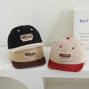 Kids Baseball Cap Color Block Cotton Breathable Sun Hat Infant Duck Tongue Hat Cute Bear Embroidery Adjustable Outdoor