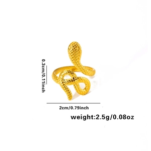 Golden stainless steel snake ring with textured coil design and dimension specifications