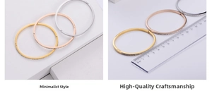 Detailed size measurement of stackable zircon bangles in gold, silver, and rose gold