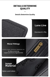 Detail of cross-pattern leather long wallet showing bronze zipper and logo lining