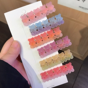 Set of colorful gradient gummy bear hair clips in macaron colors for sweet girl style