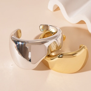Minimalist irregular geometric metallic open bracelets in gold and silver finish