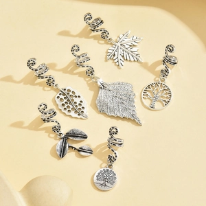 Silver alloy hair rings with assorted metal leaf pendants for Christmas accessories