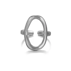 Minimalist adjustable stainless steel ring with a large irregular oval-shaped silver loop