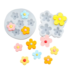 Lot de moules en silicone fleurs pour résine et argile avec exemples de fleurs multicolores