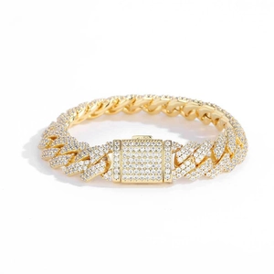 Men's hip-hop 12mm double row iced-out Cuban link bracelet with sparkling cubic zirconia