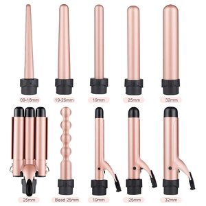 5-in-1 rose gold interchangeable hair curler set with various barrel sizes and LED display