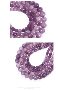 Macro shot of natural purple lepidolite round beads in various sizes for DIY jewelry