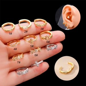 Copper Zirconia Geometric Flower Cross Leaf Piercing Ear Buckle For Women Fashion Ear Bone Stud Jewelry Earring Single