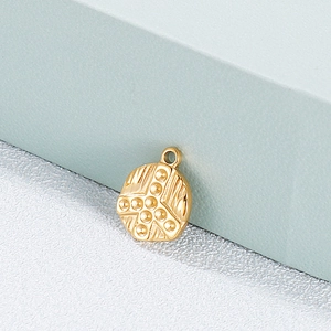 Golden round paw print pendant with geometric texture for DIY jewelry making