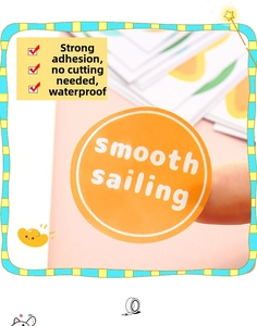 Strong adhesive waterproof orange round sticker with white smooth sailing text design