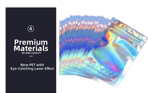 Macro detail of laser iridescent PET resealable bags made from premium new materials
