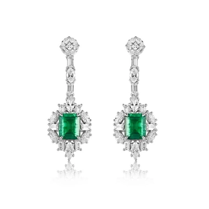 S925 silver drop earrings featuring emerald-cut green gems with marquise accent stones