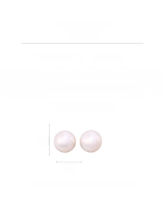 Macro detail of 2cm faux pearl stud earrings weighing 8.6g with glossy silver needles