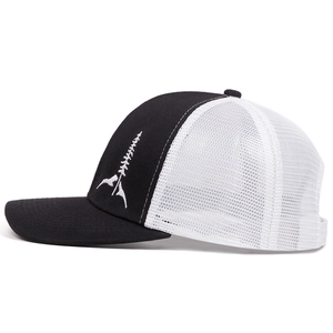 Black and white pine embroidery trucker hat with breathable mesh back for outdoor sun protection