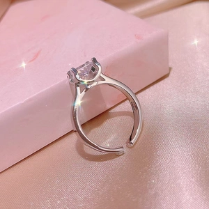 Elegant S925 sterling silver ring with square zircon stone in a pink gift box