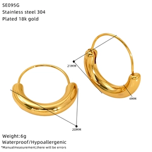 Detailed dimensions of 21mm 18k gold plated stainless steel irregular hoop earrings
