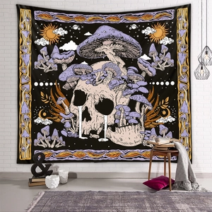 Psychadelic mushroom and skeleton tapestry for bohemian wall decoration and aesthetic home