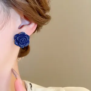 Boucles d'oreilles roses bleu foncé élégantes pour femmes en résine brillante vintage
