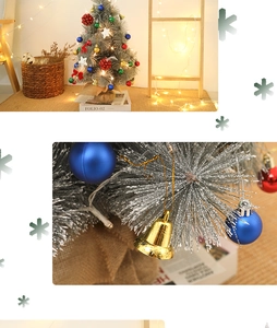 Detail of a 60cm frosted Christmas tree with colorful ornaments and burlap base decor