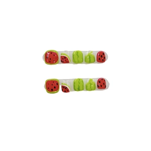 Waterproof hand-painted watermelon theme press-on toenails for children in vibrant red and green