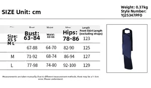 Detailed size guide table for women's backless evening dress with measurements in cm