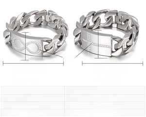 Tableau des tailles pour bracelet gourmette homme en acier avec motifs croix et infini sertis