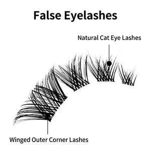 5 pairs of natural cat-eye false eyelashes with extended winged ends and dense fibers