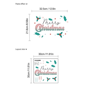 Merry Christmas wall sticker size guide with layout and display dimensions for decor