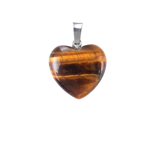 Handcrafted heart-shaped tiger eye stone pendant necklace with silver metal clip buckle