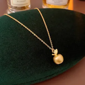 Apple Pendant Necklace Elegant Copper With 18K Gold Plated Matte Texture For Women Minimalist Vintage Jewelry Gift