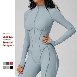 Tuta Sportiva Donna Manica Lunga Nylon Spandex Mezza Zip Collo Alto Fori Per Pollici Slim Fit Yoga Fitness Palestra