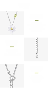 Detail view of S925 sterling silver daisy necklace with yellow and green zircon stones