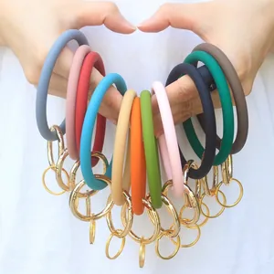 Round Silicone Bangle Keychain For Women Minimalist Wristlet Key Ring With Gold Metal Clasp Anti-Lost Daily Accessories