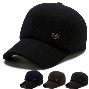 Herren Winter Woll Baseballkappe Warm Fleece Gefüttert Mit Versteckten Ohrenklappen Outdoor Hut Metall Sport Logo Geschenk