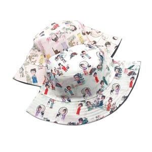 Fashionable bucket hat with colorful creative cartoon characters and sun protection