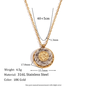 18K gold plated stainless steel sunburst necklace with marble stone inlay dimensions