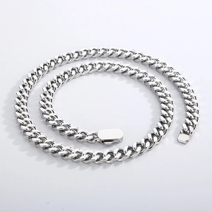 Silver stainless steel Cuban link necklace with polished finish and secure box clasp