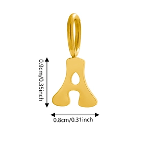 Golden letter A pendant in stainless steel with 0.9cm height dimensions shown on white background