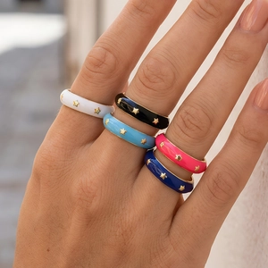 Enamel Star Open Ring Copper 18K Gold Plated Adjustable Colorful Starry Band Fashion Jewelry For Women Chic Gift