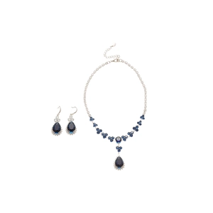 Elegant silver jewelry set with pear-shaped blue zirconia flower pendant and earrings