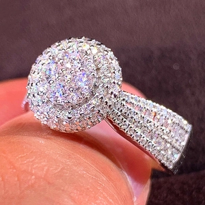 Luxury Cluster Ring Copper Cubic Zirconia Pave Round Brilliant Engagement Wedding Jewelry For Women