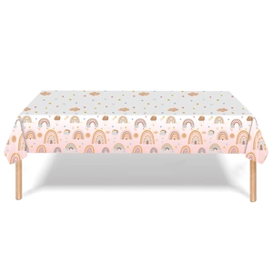 Bohemian style party tablecloth with rainbow and heart patterns for event decorations